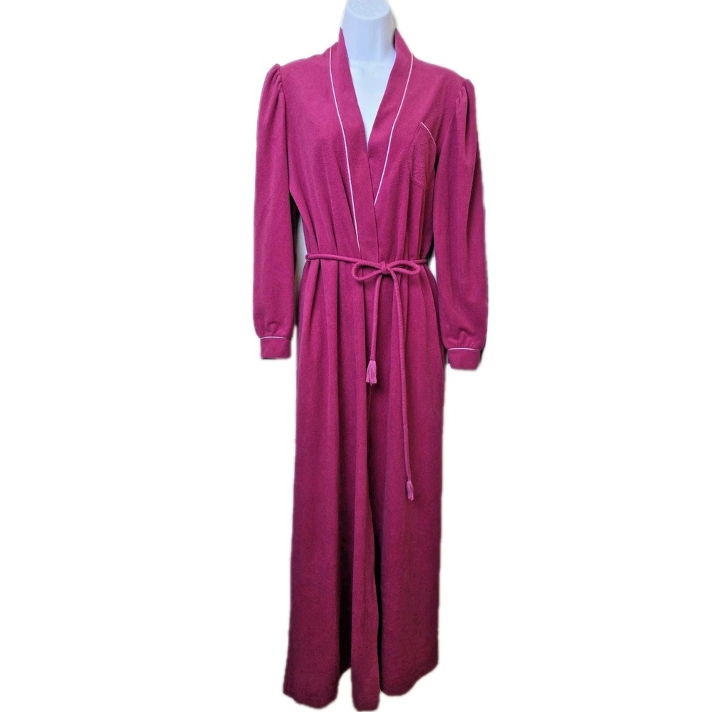 Vintage 70s Velour Robe Dressing Gown Hot Pink Fleece Size 13‎ Jennifer Dale